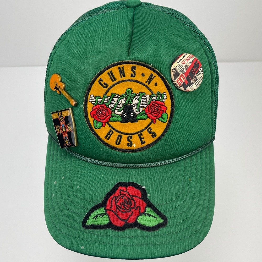 MadeWorn Guns N Roses Trucker Hat Cap Green Patch Pin Mesh Snapback Unisex OSFM